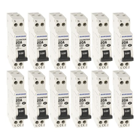 Lot de 12 Disjoncteurs Courbe D 1 module 20A