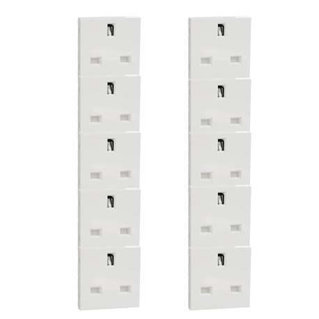 Lot de 10 prises standard britannique 15A 2P+T Unica NU304518 Blanc 2 modules mécanisme seul