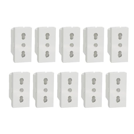 Lot de 10 prises standard italien 16A 2P+T Unica NU302318 Blanc 1 module mécanisme seul