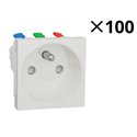 Lot de 100 prises de courant 2P+T Unica NU305918P Blanc mécanisme seul