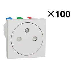 Lot de 100 prises de courant affleurantes 2P+T Unica NU305218P Blanc mécanisme seul