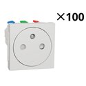 Lot de 100 prises de courant affleurantes 2P+T Unica NU305218P Blanc mécanisme seul