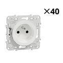 Lot de 40 prises 2P+T française Odace S523049P Blanc brillant 