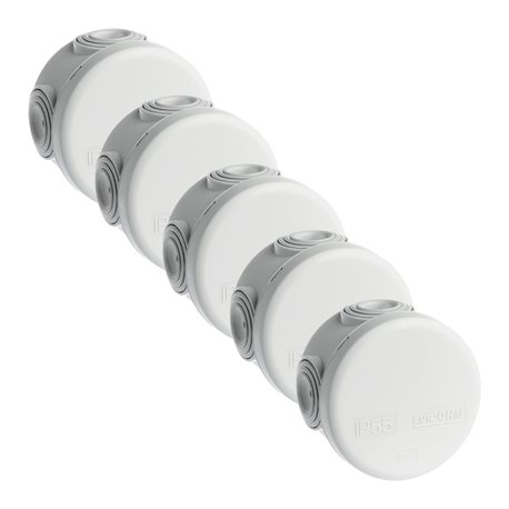 Lot de 5 boîtes de dérivation étanches Couvercle enclipsable Ø60x40 mm 4 entrées