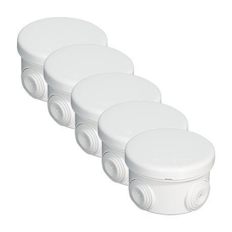 Lot de 5 boîtes de dérivation étanches Couvercle enclipsable Ø80x40 mm 4 entrées