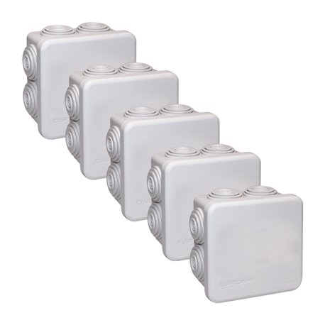 Lot de 5 boîtes de dérivation étanches Couvercle enclipsable 80x80x45 mm 7 entrées