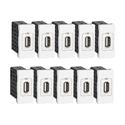 Lot de 10 chargeurs USB Type-A 1,5A 5V 7,5W Mosaic 1 module 230V blanc 077591