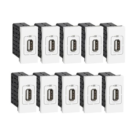 Lot de 10 chargeurs USB Type-A 1,5A 5V 7,5W Mosaic 1 module 230V blanc 077591 Lot de 10 chargeurs USB Type-A 1,5A 5V 7,5W Mosaic 1 module 230V blanc 077591