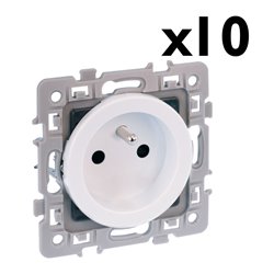Lot de 10 prises 16A Courant fort 2P+T avec connexion haut/bas et griffes Blanc