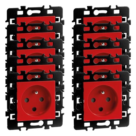 Lot de 10 prises 16A Courant fort 2P+T détrompée rouge Lot de 10 prises 16A Courant fort 2P+T détrompée rouge