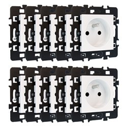 Lot de 10 prises 16A Courant fort 2P+T avec connexion haut/bas Blanc