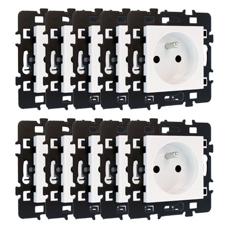 Lot de 10 prises 16A Courant fort 2P+T avec connexion haut/bas Blanc Lot de 10 prises 16A Courant fort 2P+T avec connexion haut/bas Blanc