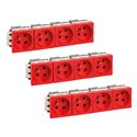 Lot de 3 Blocs de prises 4 prises 2P+T 16A Rouge détrompée