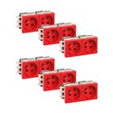 Lot de 6 Blocs de prises 2 prises 2P+T 16A Rouge détrompée