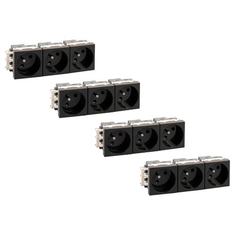 Lot de 4 Blocs de prises 3 prises 2P+T Noir