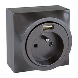 Prise Courant fort combinée 2P+T + USB 2 type A Vulcain