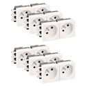 Lot de 6 Blocs de prises 2 prises 2P+T Blanc