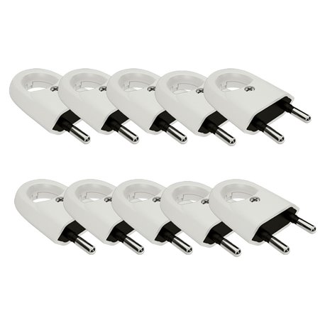 Lot de 10 Fiches 6A entrée de câble droite Blanc
