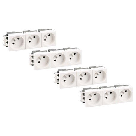Lot de 4 Blocs de prises 3 prises 2P+T Blanc
