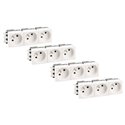 Lot de 4 Blocs de prises 3 prises 2P+T Blanc