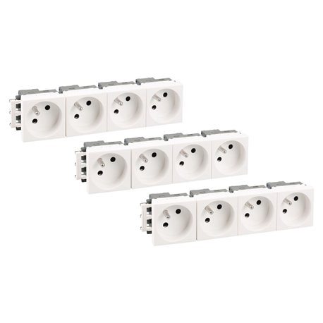 Lot de 3 Blocs de prises 4 prises 2P+T Blanc