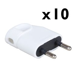 Lot de 10 Fiches 6A entrée de câble latérale Blanc