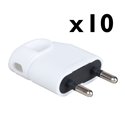 Lot de 10 Fiches 6A entrée de câble latérale Blanc