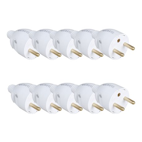 Lot de 10 Fiches 16 A 2P+T portefeuille entrée de câble droite Blanc