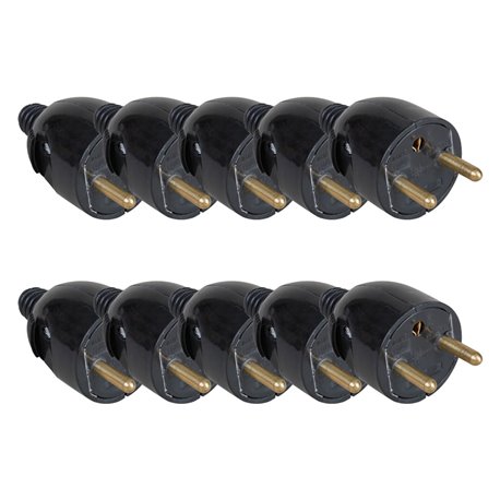 Lot de 10 Fiches 16 A 2P+T portefeuille entrée de câble droite Noir