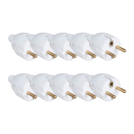 Lot de 10 Fiches 16 A 2P+T Schuko entrée de câble droite Blanc Lot de 10 Fiches 16 A 2P+T Schuko entrée de câble droite Blanc