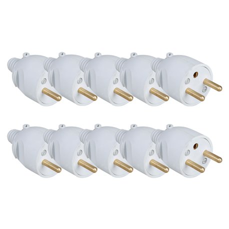 Lot de 10 Fiches 16 A 2P+T à coiffe entrée de câble droite Gris