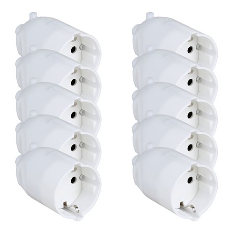Lot de 10 Prolongateurs 16A 2P+T Schuko entrée de câble droite Blanc