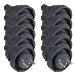 Lot de 10 Fiches 16 A 2P+T caoutchouc à bague de verrouillage Noir