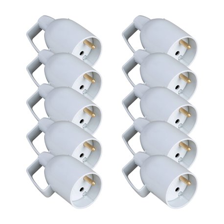 Lot de 10 Prolongateurs 16A 2P+T plastique à coiffe avec anneau Gris