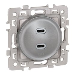 Prise chargeur USB Double type C Silver