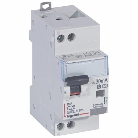 Disjoncteur différentiel DX3 4500 - vis-vis U+N 230V 25A typeAC 30mA courbe C 2M