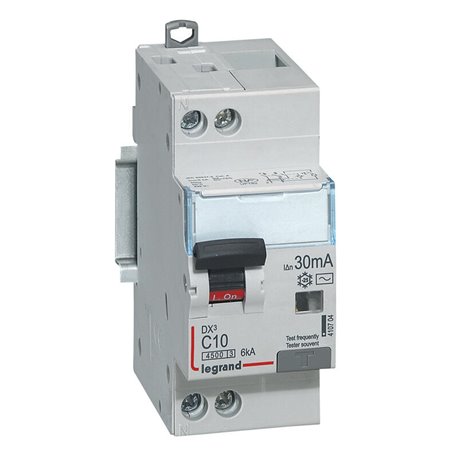 Disjoncteur différentiel DX3 4500 - vis-vis U+N 230V 10A typeAC 30mA courbe C 2M