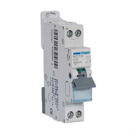 Disjoncteur 1P+N 4.5-6kA courbe C - 32A 1 module MJT732 Disjoncteur 1P+N 4.5-6kA courbe C - 32A 1 module MJT732