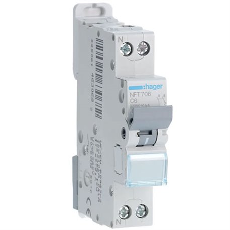 Disjoncteur 1P+N 6-10kA courbe C - 6A 1 module NFT706 Disjoncteur 1P+N 6-10kA courbe C - 6A 1 module NFT706