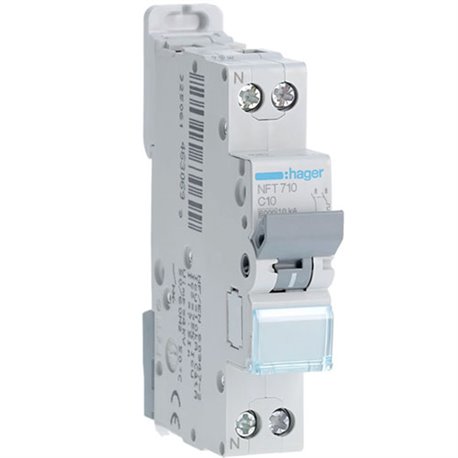 Disjoncteur 1P+N 6-10kA courbe C - 10A 1 module NFT710 Disjoncteur 1P+N 6-10kA courbe C - 10A 1 module NFT710