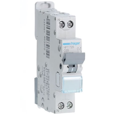 Disjoncteur 1P+N 6-10kA courbe C - 25A 1 module NFT725 Disjoncteur 1P+N 6-10kA courbe C - 25A 1 module NFT725
