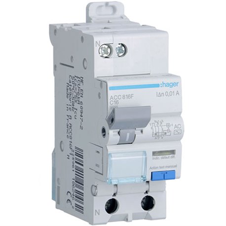 Disjoncteur differentiel 1P+N 4.5-6kA courbe C - 16A 10mA type AC ACC816F
