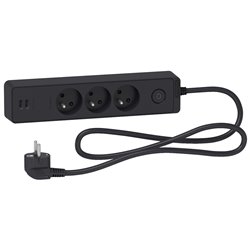 Bloc multiprise Odace Extend ST933U1B 3 prises 2P+T + 2 prises USB A Anthracite