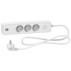 Bloc multiprise Odace Extend ST933U1W 3 prises 2P+T + 2 prises USB A Blanc