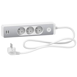Bloc multiprise Odace Extend ST933U1WA 3 prises 2P+T + 2 prises USB A Blanc aluminium