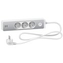Bloc multiprise Odace Extend ST933U1WA 3 prises 2P+T + 2 prises USB A Blanc aluminium