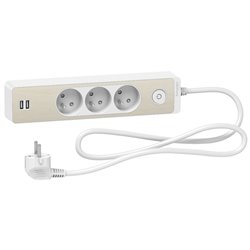 Bloc multiprise Odace Extend ST933U1WC 3 prises 2P+T + 2 prises USB A Blanc bois