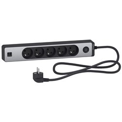 Bloc multiprise Odace Extend ST935U1BA 5 prises 2P+T + 2 prises USB A Anthracite aluminium