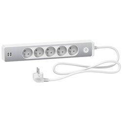 Bloc multiprise Odace Extend ST935U1WA 5 prises 2P+T + 2 prises USB A Blanc aluminium