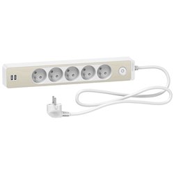 Bloc multiprise Odace Extend ST935U1WC 5 prises 2P+T + 2 prises USB A Blanc bois
